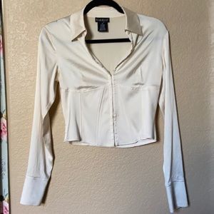Cream satin blouse by Bebe